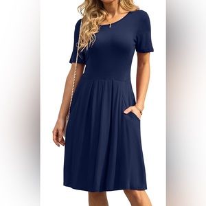 Navy blue short sleeve flowy dress